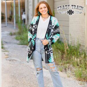 Train Station Turquoise and Black Cardigan